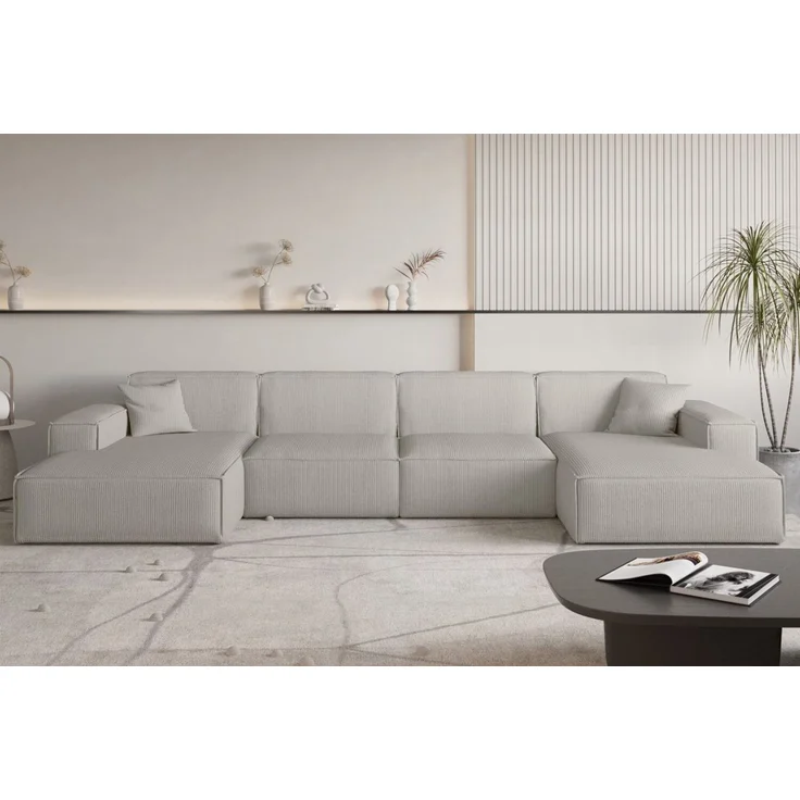 Wohnlandschaft Sofa U-Form CELES PREMIUM in Stoff Scala Sandgrau – Bild 1