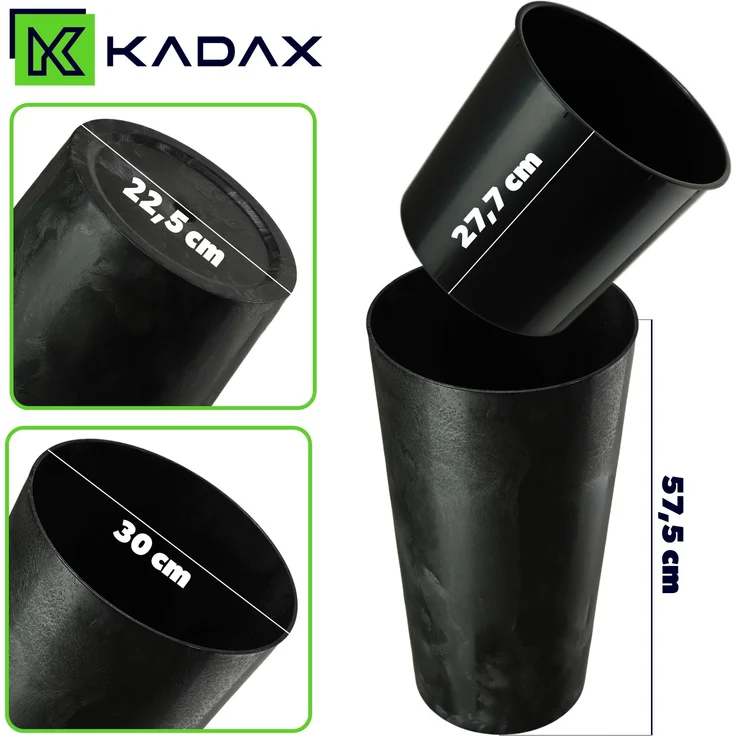 KADAX Blumentopf Blumentopf 57cm Abdeckung mit Einsatz Blumenständer Kunststoff Schwarz – Bild 2