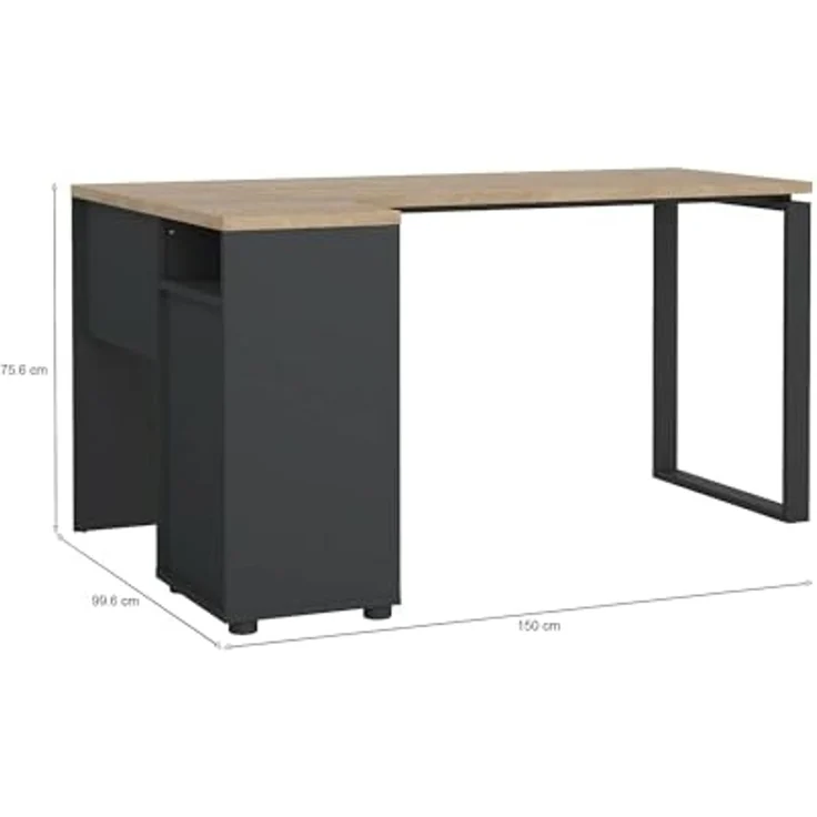 Dmora - Schreibtisch Noemie, Mehrzweckschreibtisch, Bürotisch für PC, Eckschreibtisch, 150x100 h76 cm, Eiche und Grau – Bild 2