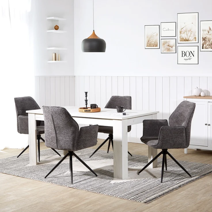 4 Stühle Esszimmer Küchenstühle Chenille Wolle Grau Drehstühle Esszimmerstühle Drehbar Esszimmerstuhl mit Armlehne Dreh Sessel Modern – Bild 2