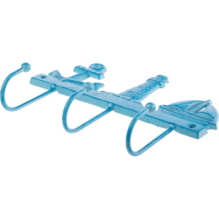 KADAX Maritime Hakenleiste aus Gusseisen 20 x 18 cm, Wandgarderobe mit 3 Haken, Kleiderhaken für Bad & Strandhaus, Garderobenleiste zur Wandmontage (Blau) – Bild 9