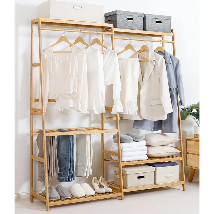 Yorbay Kleiderständer mit Ablage, Garderobenständer aus Bambu Multifunctional, Kleiderständer für Flur, Wohnzimmer, Schlafzimmer – Bild 1