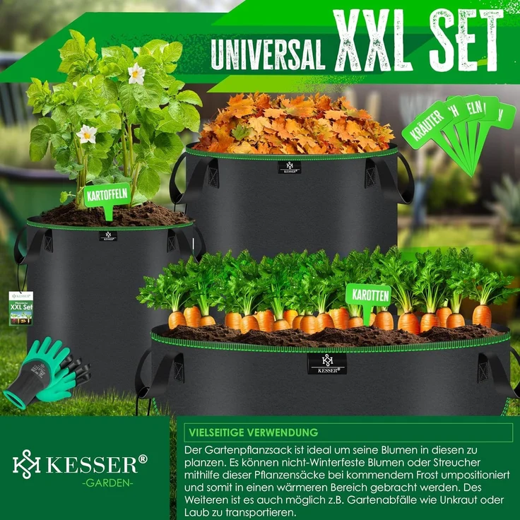 KESSER Pflanzkübel, 4er-Set, Pflanzsäcke aus Vlies Kartoffel Pflanzsack Pflanztasche, 190L, 90 x 30 cm – Bild 3
