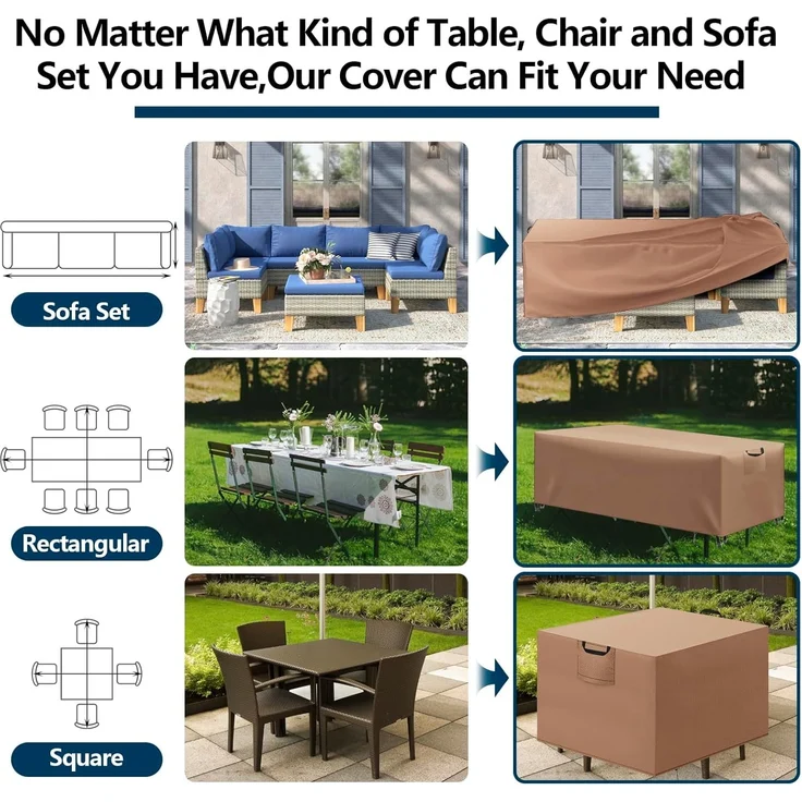 Aujink Abdeckung Gartenmöbel Winterfest, Wasserdichte Schutzhülle Gartenmöbel 420D Oxford Anti-UV Abdeckplane für Gartentische Terrassenmöbel Regenschutz und Staubfest Abdeckhaube Khaki 200 x 100 x 75 cm – Bild 6