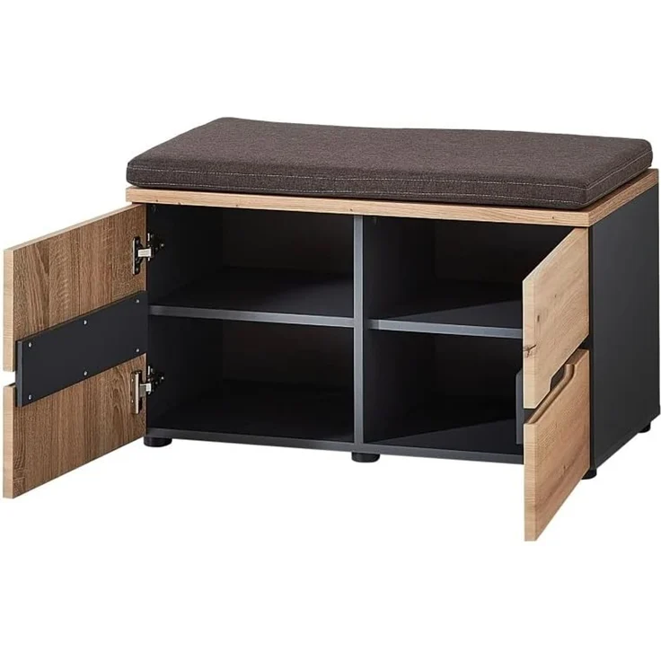 moebel-dich-auf Garderoben-Set MELBOURNE, (Komplettgarderobe, Garderobenschrank + Paneel + Bank + Spiegel + Schuhkommode), in Artisan Eiche MDF, Absetzung graphit – Bild 6