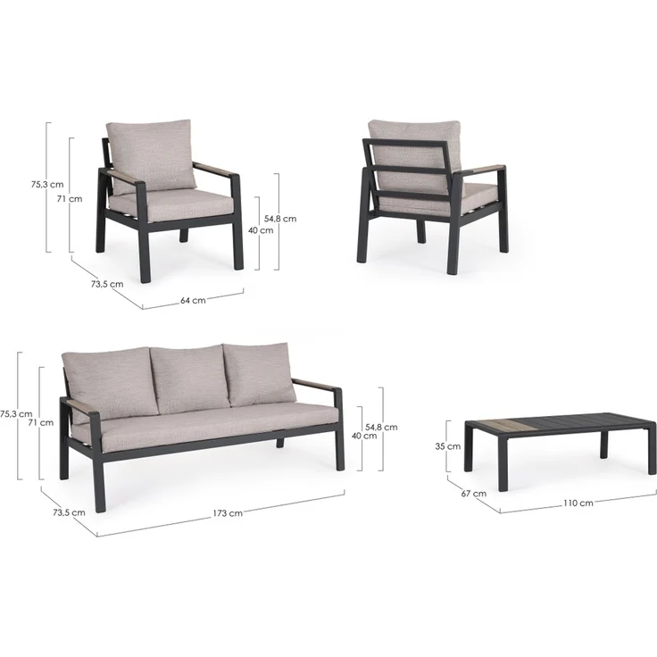 Garten-Set Elna 4er Gruppe aus Aluminium, modern gepolstert, anthrazit, inkl. Kissen – Bild 8