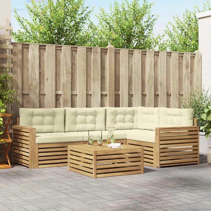 vidaXL Outdoor-Sofagarnitur 5 stk. 4-Sitzer Weiß und Creme Polyester 3390450