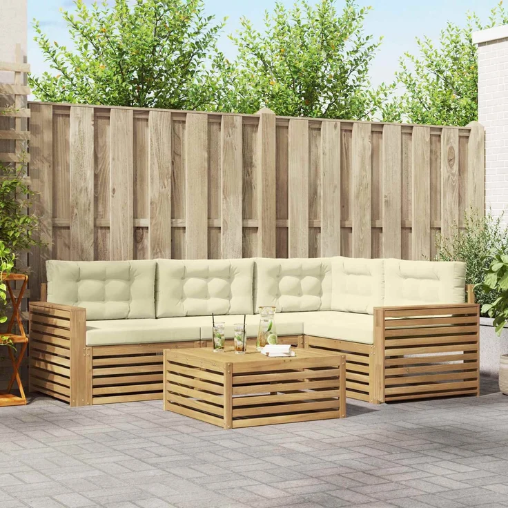 vidaXL Outdoor-Sofagarnitur 5 stk. 4-Sitzer Weiß und Creme Polyester 3390450 – Bild 1