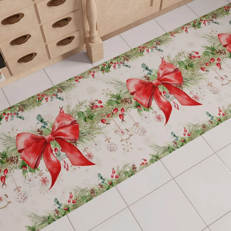 PETTI Artigiani Italiani - Weihnachts-Küchenläufer, rutschfest und waschbar, Weihnachtsteppich 52x380 cm, Girlande, Made in Italy