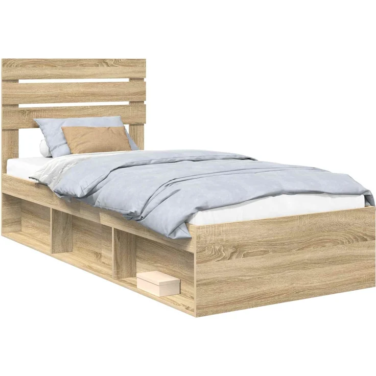 vidaXL Bettrahmen Sonoma-Eiche 90 x 200 cm Massives Kiefernholz 3411457 – Bild 1