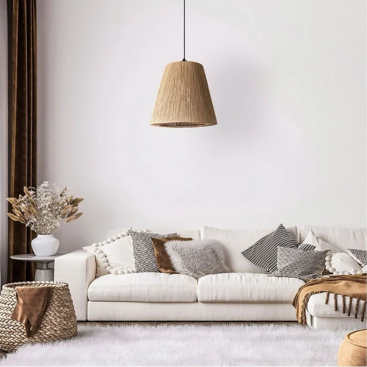 Paco Home Pendelleuchte VORGU, ohne Leuchtmittel, E27 Pendelleuchte Papier Boho Rattan Optik Natur Deckenlampe Vintage – Bild 3