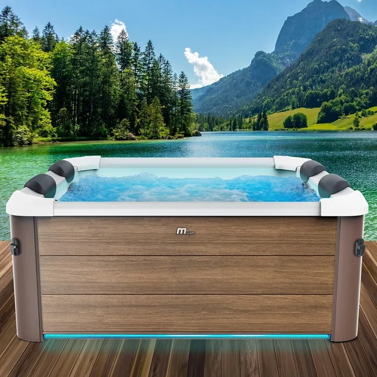 BRAST Whirlpool MSpa Oslo & Amber Aero Plus mit Fester Außenwand inkl. LED-Beleuchtung, (für 6 Personen, 180 x 180 x 65 cm, 140 Massagedüsen), Ganzjähriger Einsatz Winterfest, In & Outdoor Pool