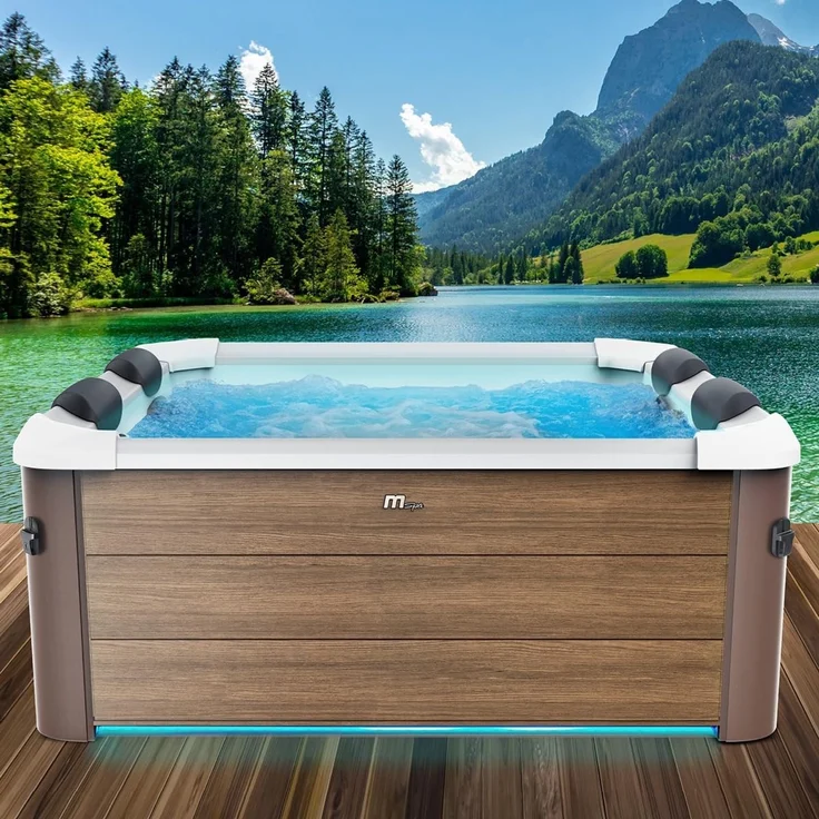 BRAST Whirlpool MSpa Oslo & Amber Aero Plus mit Fester Außenwand inkl. LED-Beleuchtung, (für 6 Personen, 180 x 180 x 65 cm, 140 Massagedüsen), Ganzjähriger Einsatz Winterfest, In & Outdoor Pool – Bild 1