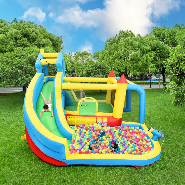 LVHOM Aufblasbare Hüpfburg mit Gebläse, Spielpool, Trocken-/Wasserrutsche, Springburg Outdoor, Wasserpark mit Trampolin, Planschbecken, 364 x 315 x 239cm – Bild 10