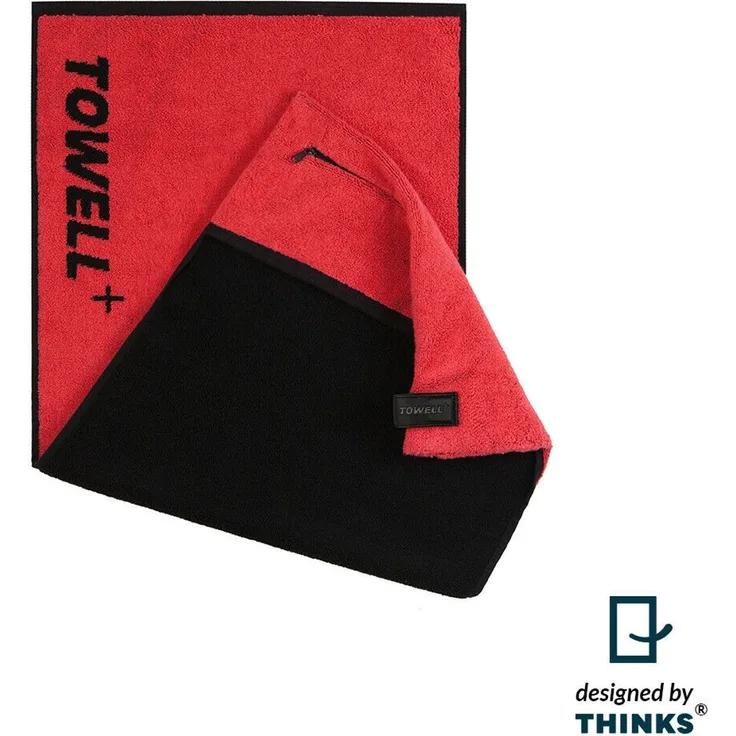Stryve | Towell + Sporthandtuch | 40x90cm | integrierter Tasche | Rot Schwarz | 100% Baumwolle | ideal für Fitnessstudio & Outdoor-Aktivitäten