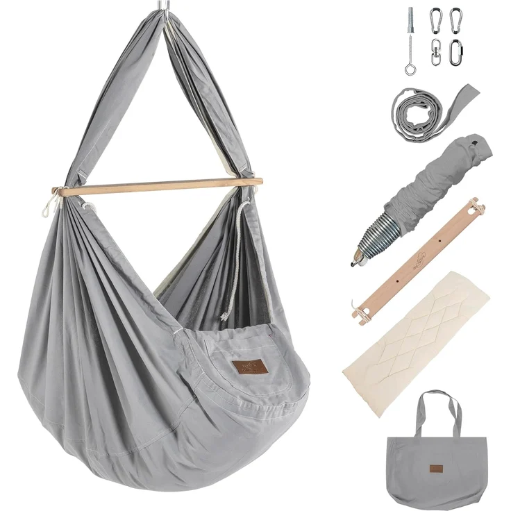 Federwiege mit Deckenbefestigung Bio Grey Kunstfaser – Bild 1