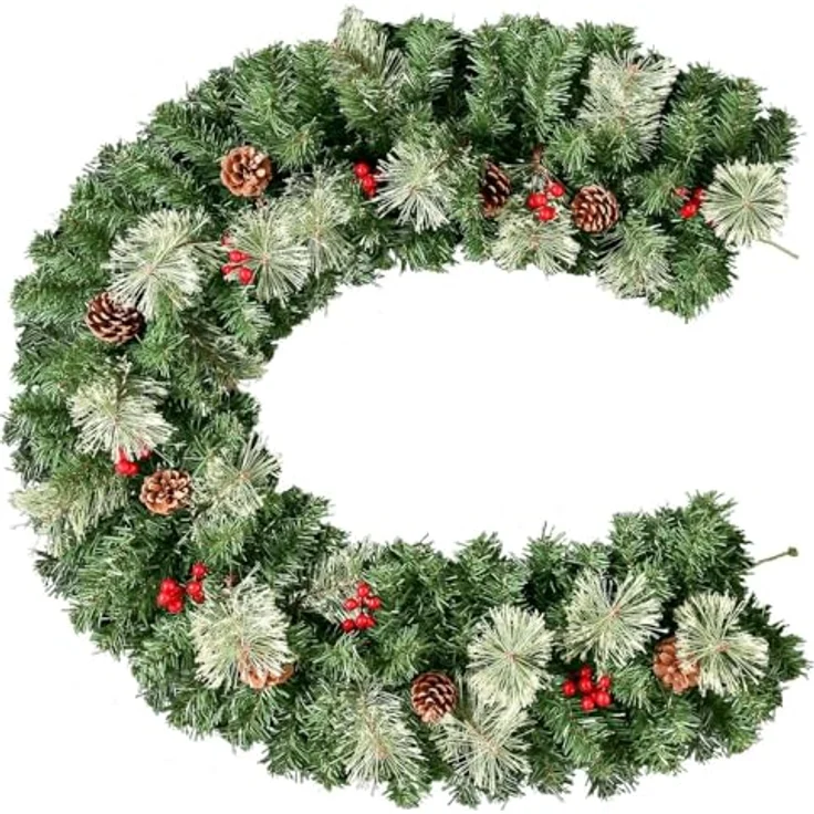 Uten Weihnachtsgirlande 180cm, Tannengirlande mit roter Beeren und Tannenzapfen, Weihnachtsdeko für Innen und Außen, Treppe, Tür, Adventskranz – Bild 1