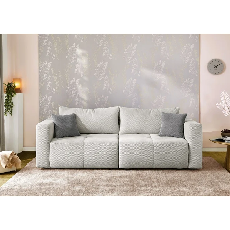 Schlafcouch Verwandlung Big-Sofa - Ecksofa Gästebett Bettkasten Cord Silbergrau – Bild 2