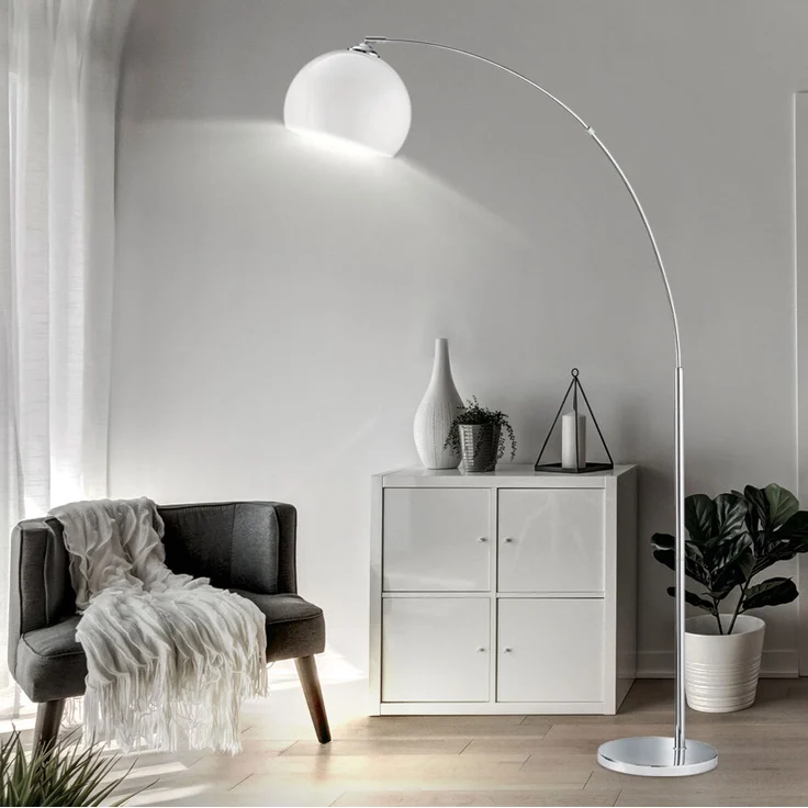 Bogenstehlampe, Metall, Acryl, weiß, E27, H 180 cm – Bild 7