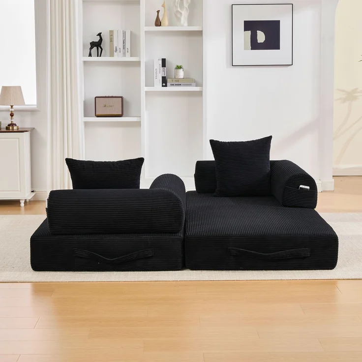 ZUBALIYA Ecksofa 94x67 cm, mit Leiter, mit Cordbezug, mit breiten Armlehnen, modular aufgebaut, mit Schaumstoffpolsterung, Schwarz – Bild 17