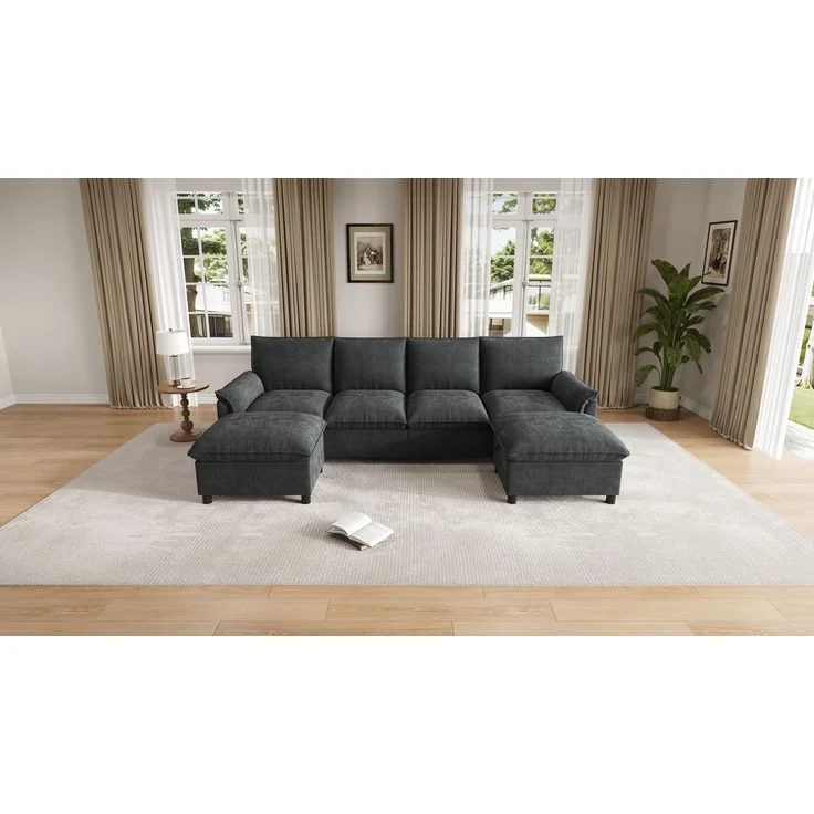 ZUBALIYA Ecksofa 64x46.5 cm, mit Stauraum, mit Ablageflächen, mit Chenille - Bezug, mit breiten Armlehnen, Schwarz – Bild 12