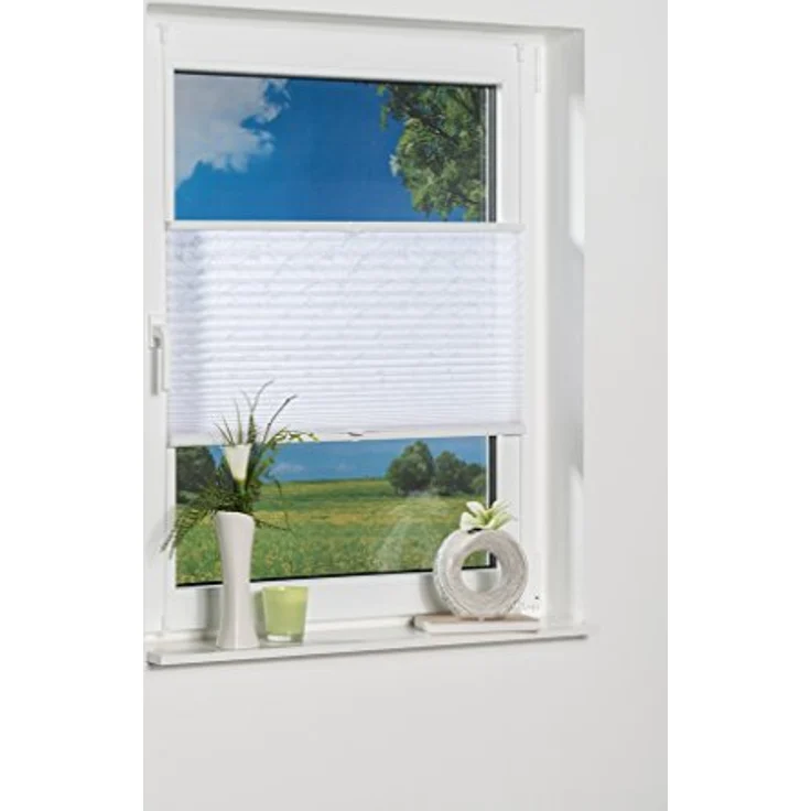 Khome Klemmfix-Plissee, Ausbrenner Stoff, weiß, 120 x 130 cm, effektiver Licht- und Sichtschutz, einfache Montage ohne Bohren – Bild 1