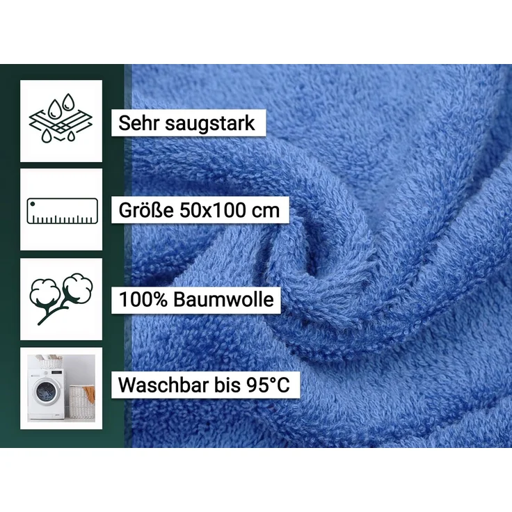 ZOLLNER 10er Set Handtücher, 100% Baumwolle, 50x100 cm, royal – Bild 3