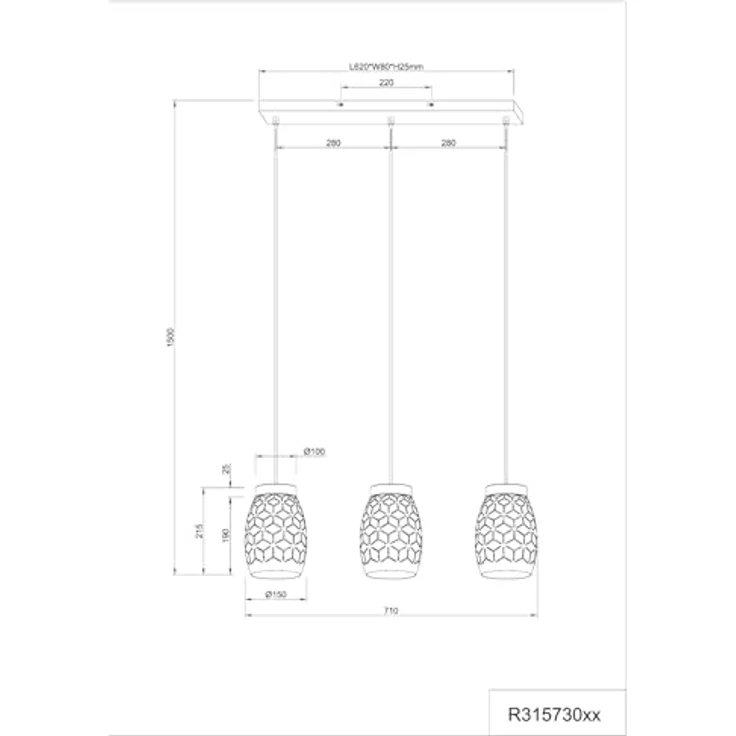 lightling Pendelleuchte Bill, 3-flammig, höhenverstellbar, mit Holzakzenten, schwarz-gold, 150 cm Höhe, 71 cm Breite, Deckenmontage – Bild 7