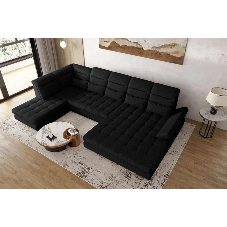 99rooms Toscana Wohnlandschaft Strukturstoff NEVE Schwarz Rechts mit Schlaffunktion Lieferung Wohnung – Bild 2
