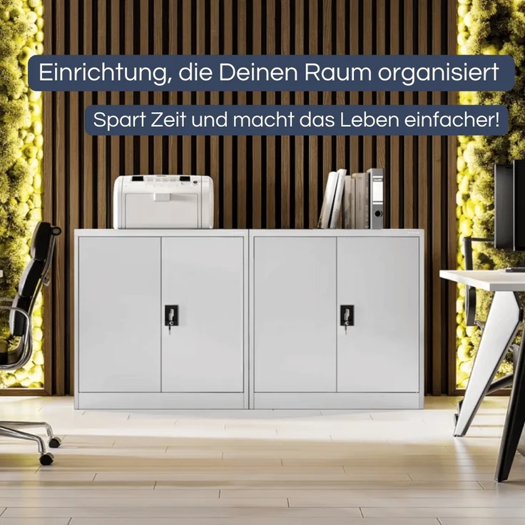 Aktenschrank abschließbar KADO - 3 Ebenen verstellbar, Flügeltüren | Metallschrank Werkstatt Mehrzweckschrank Büroschrank aus Stahl Werkzeugschrank, 93x90x40cm Grau – Bild 3