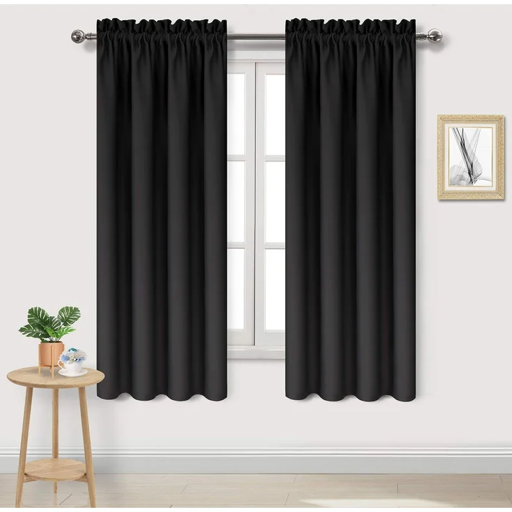 DWCN Verdunkelungsvorhänge, wärmeisoliert, energiesparend und geräuschreduzierende Schlafzimmer- und Wohnzimmer-Vorhänge, schwarz, B 42 x L 63 cm, Set mit 2 Stangentaschen, Vorhangpaneele