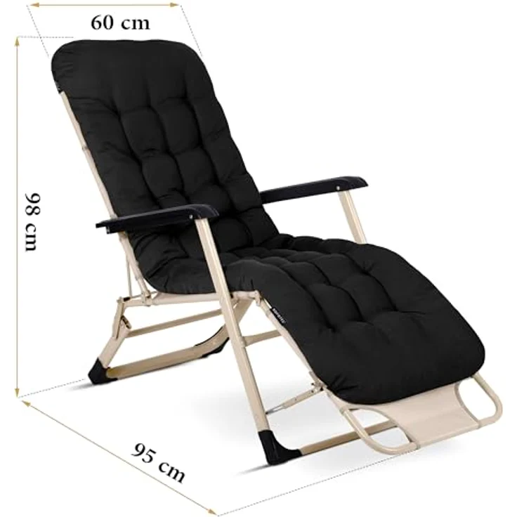 Sofotel Sonnenliege Klappbare Gartenliege Bis 120 kg Liegestuhl mit Kissen und Kopfstütze Schwarz Beige ChillWell Luxury – Bild 4