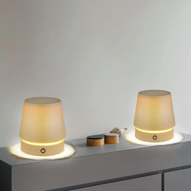 LED Tischleuchte, Touchdimmer, USB, Akku, sandfarben – Bild 5