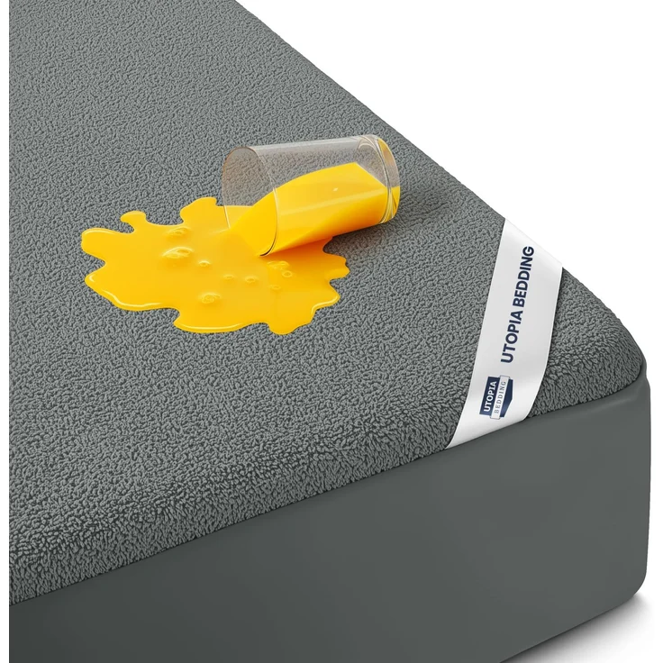Utopia Bedding Wasserdichter Matratzenschoner, Queen-Size-Größe, Premium-Frottee-Matratzenbezug, 200 g/m², atmungsaktiv, taillierter Stil mit dehnbaren Taschen, Grau