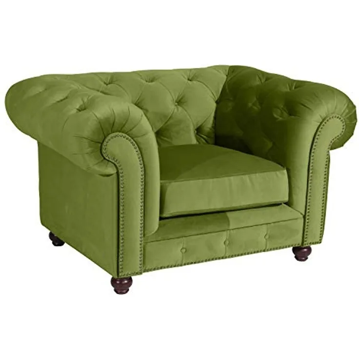 Orleans Sessel Samtvelours Olive Buche Nussbaumfarben
