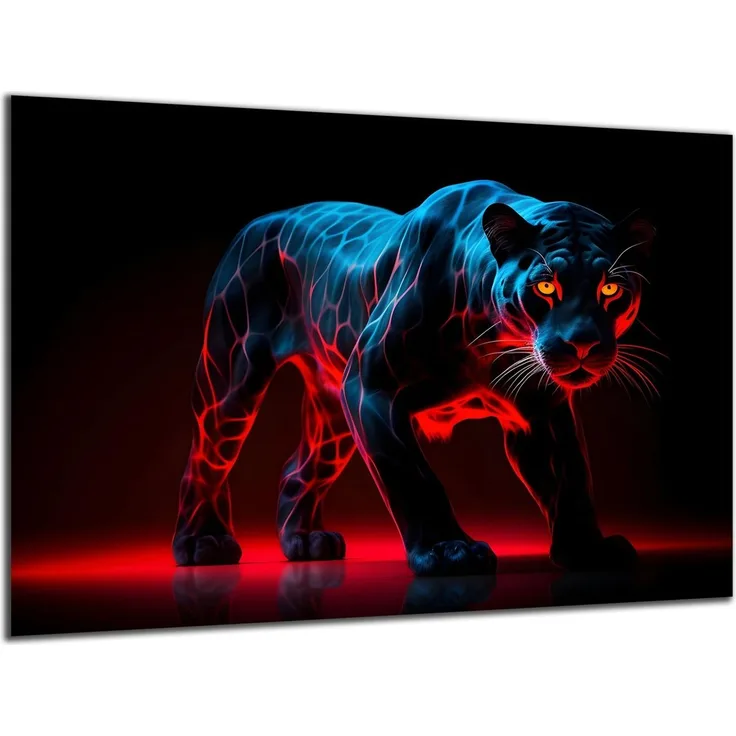 DARO Design Wandbild Neon Tiere Wandbilder Wand Deko Bilder Modern Leinwandbild, (Neon Tiger - Bild klein Wohnzimmer Büro Jugendzimmer Flur Einteilig Querformat Fotodruck Neon-Tierkunst), 30x20 cm