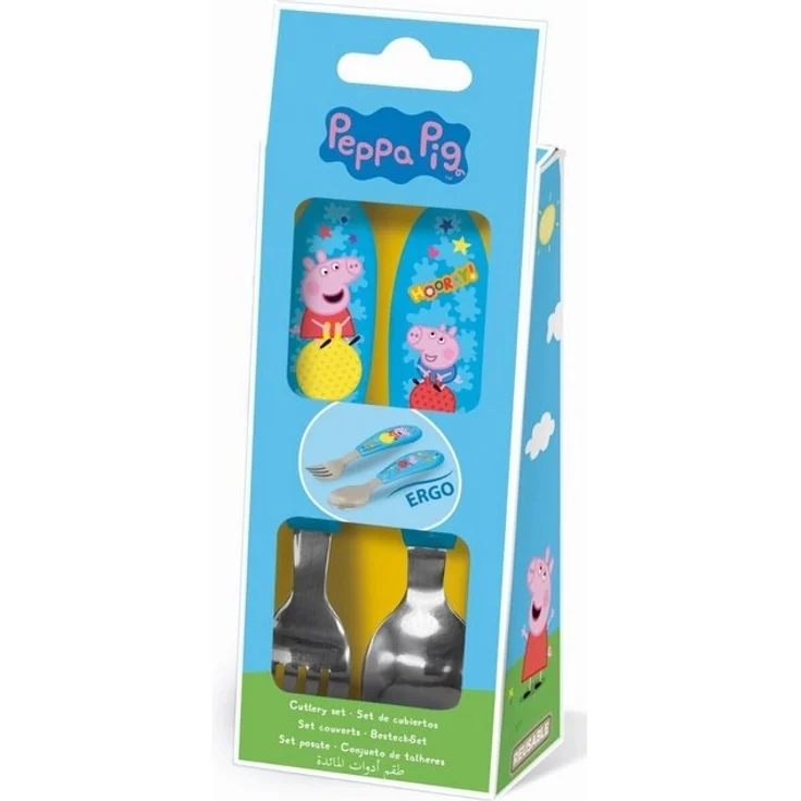 Peppa Pig Kinderbesteck Peppa Wutz Hooray Metall-Ergo-Besteckset, 2-teilig (2-tlg), Edelstahl – Bild 2