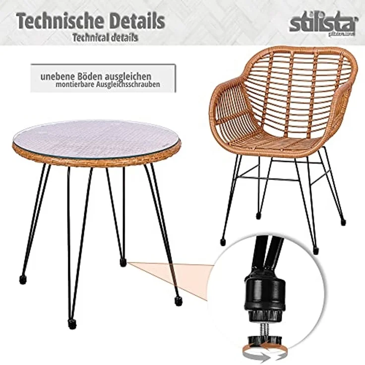 STILISTA® Bistro Set 3tlg. Polyrattan Bambus Optik – Bild 5