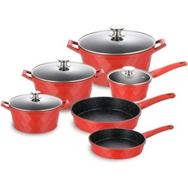 Topf Kochtopf Kasserolle Bratpfannen Set 12-tlg Cheffinger rot DIAC12 – Bild 6