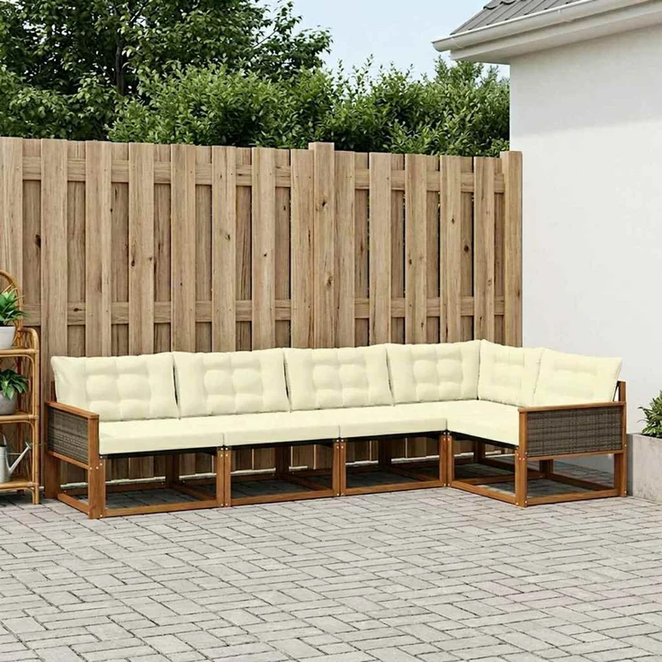 vidaXL Outdoor-Sofagarnitur 5 stk. 5-Sitzer Natur und Creme 3381418 – Bild 1