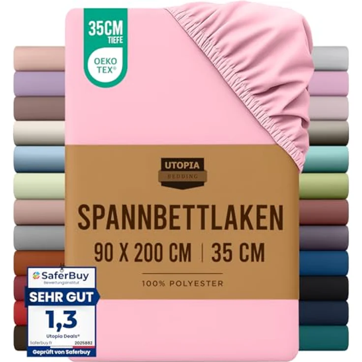 Utopia Bedding - Spannbettlaken 90x200 cm - Rosa - Oeko-Tex Zertifiziertes Gebürstete Polyester-Mikrofaser Spannbetttuch - 35 cm Tiefe Tasche – Bild 2
