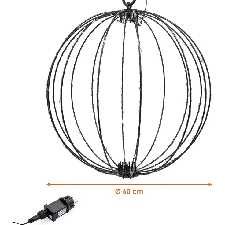 Spetebo LED Kugelleuchte zum hängen für Außen mit Netzstecker, Dekoleuchte, LED fest integriert, extra warm weiß, mit Timer – Bild 2