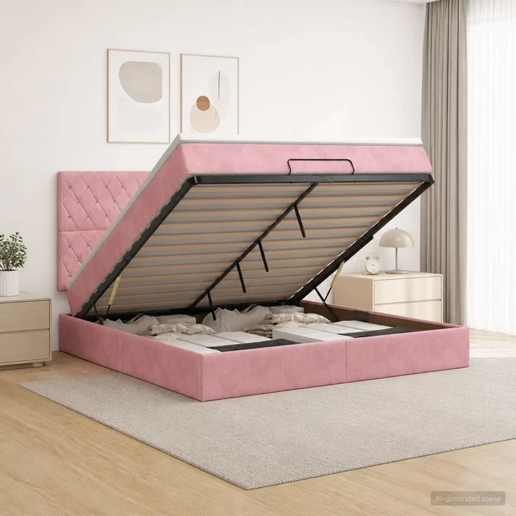 vidaXL Ottoman Bett mit Matratze mit Kopfteil Rosa 140 x 200 cm Samt 3457658 – Bild 1
