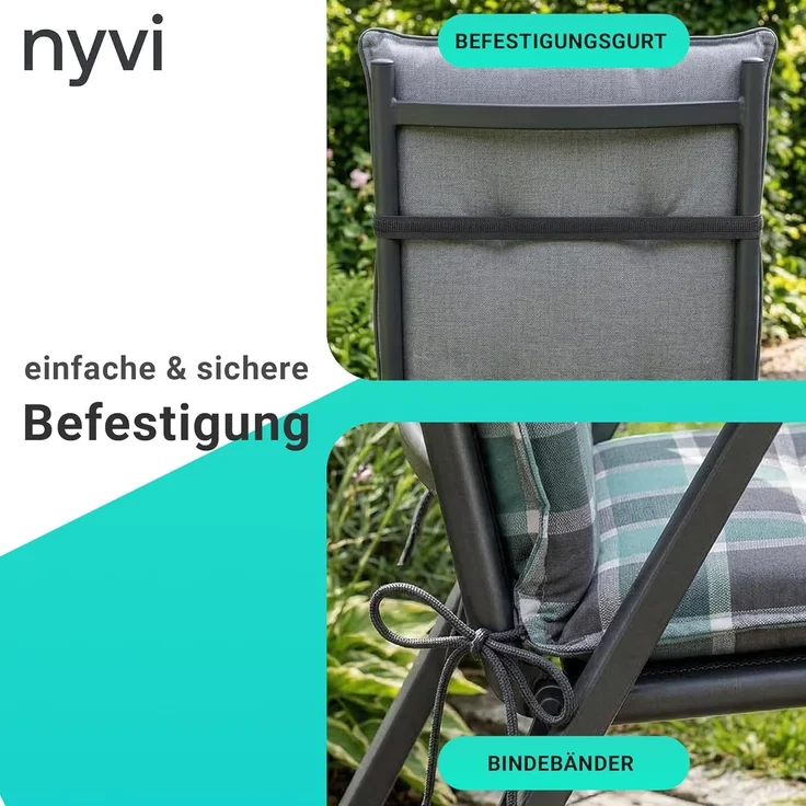 NYVI Hochlehnerauflage Hochlehner Auflagen 4er Set Barcelona - Gartenstuhlauflagen 118x50cm, (4 St), Stuhlauflage, Sitzauflage mit Halteband, UV-fest – Bild 5