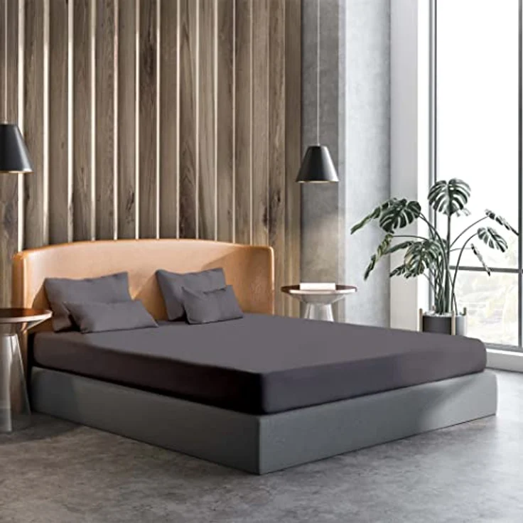 Amago - Spannbetttuch, 50 cm Steg, 100 prozent Baumwolle, 180x200 cm - Anthrazit – Bild 3