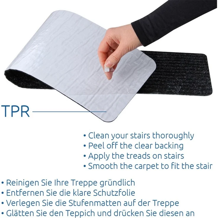 yourGEAR Stufenmatte yourGEAR 15x selbsthaftende graue Stufenmatte 76x20cm TPR Unterseite – Bild 3