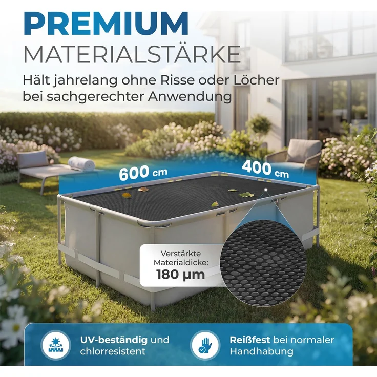 Miganeo Pool Solarfolie 600 x 400 cm Deluxe rechteckig |180 my | schwarz | 12 mm Luftblasen – Bild 2