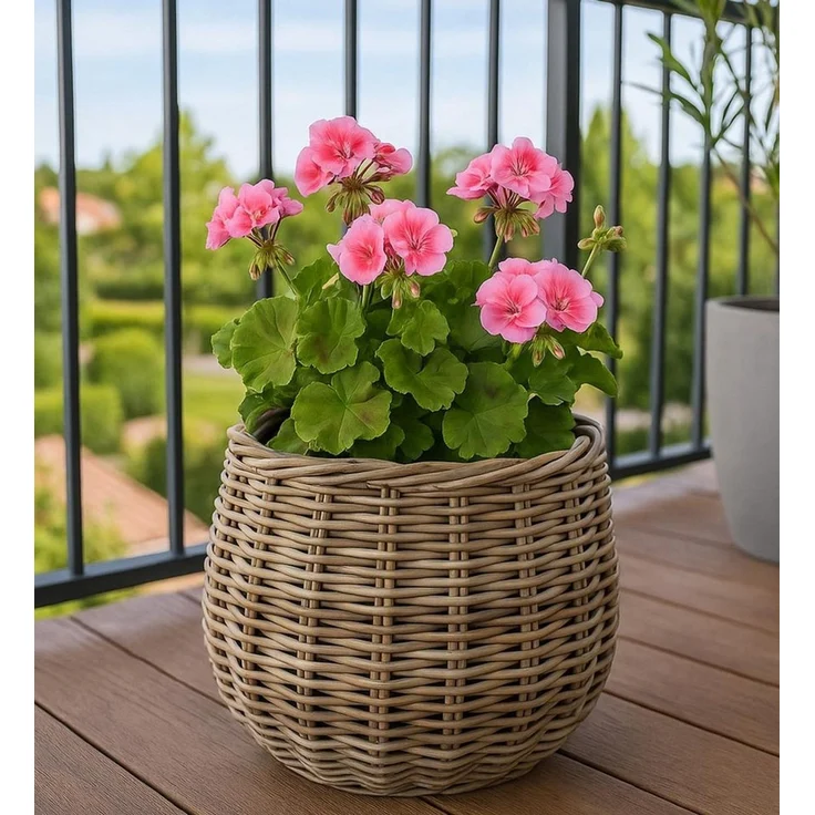 Kobolo Pflanzkübel Pflanzkorb Rattan FIORA rund mit Folie ausgeschlagen kubu grey (Stück, 1 Stück), Dm. 35 cm – Bild 1