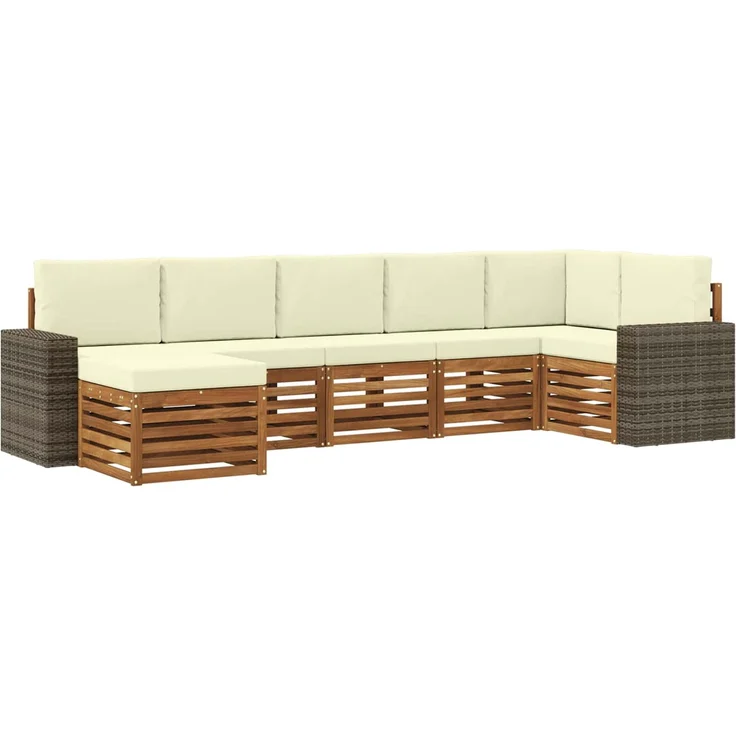 vidaXL Outdoor-Sofagarnitur 7 stk. 6-Sitzer Natur und Creme 3384636 – Bild 2