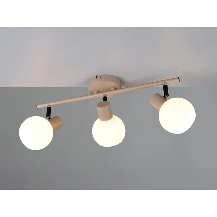 Deckenstrahler BOBA 3-flammig aus Metall in Beige mit Glasschirmen, Breite 45cm